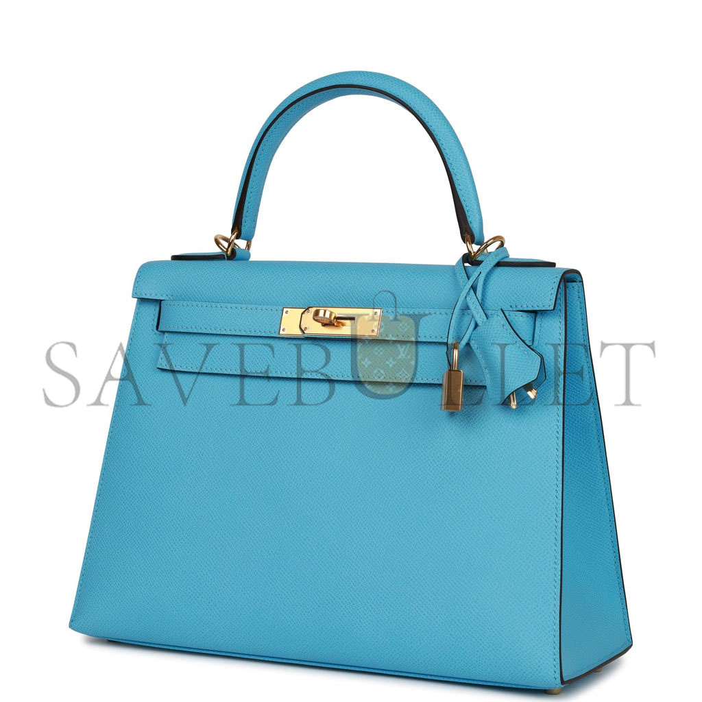 HERMES KELLY SELLIER 28 CELESTE EPSOM GOLD HARDWARE  (25*17*7cm)