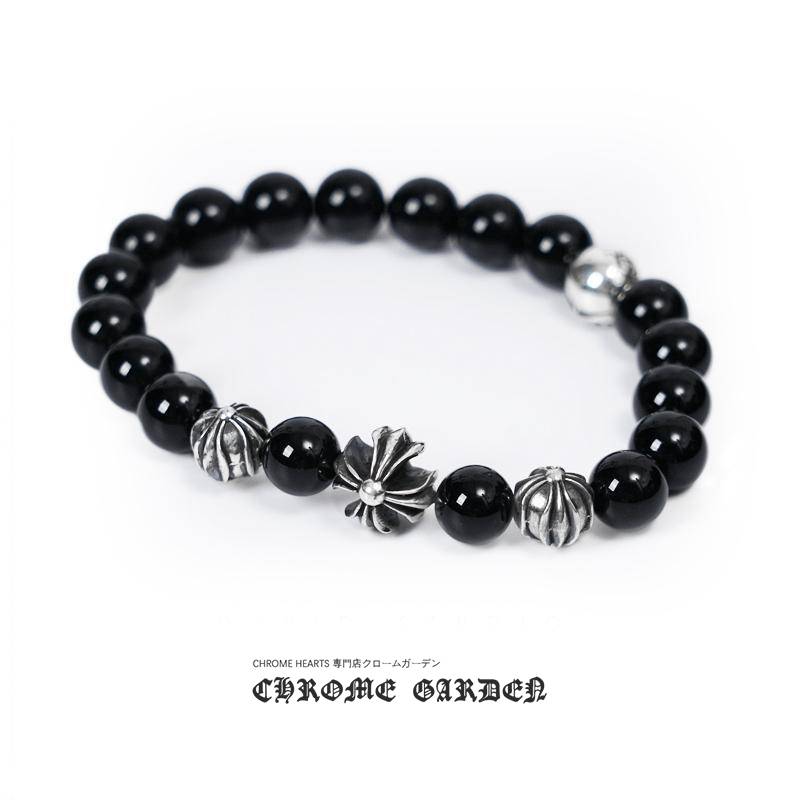 CHROME HEARTS ONYX BEAD BRACELET 8MM (4 SILVER BEADS)