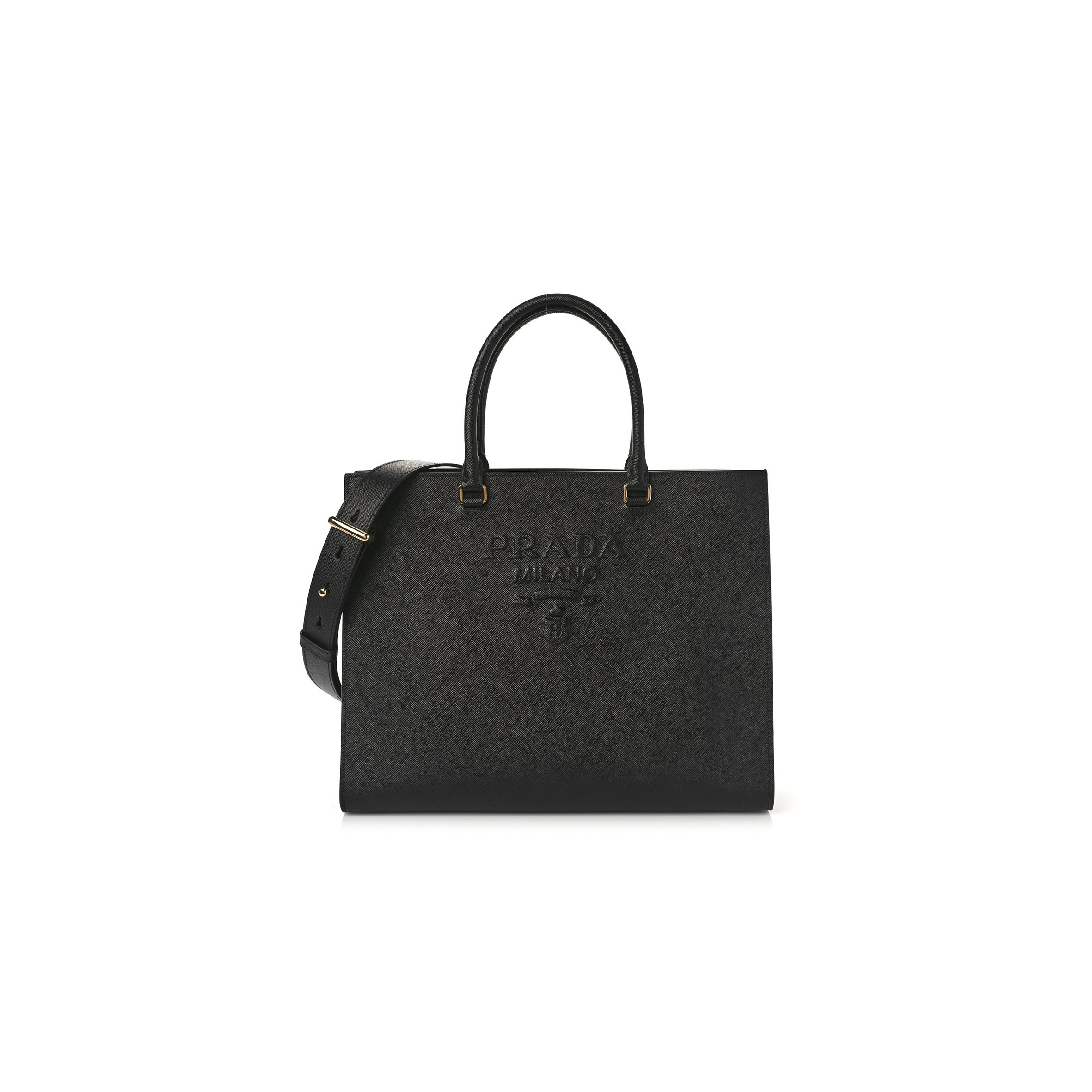 PRADA SAFFIANO LUX LOGO EMBOSSED LARGE HANDBAG BLACK (33*25*11cm)