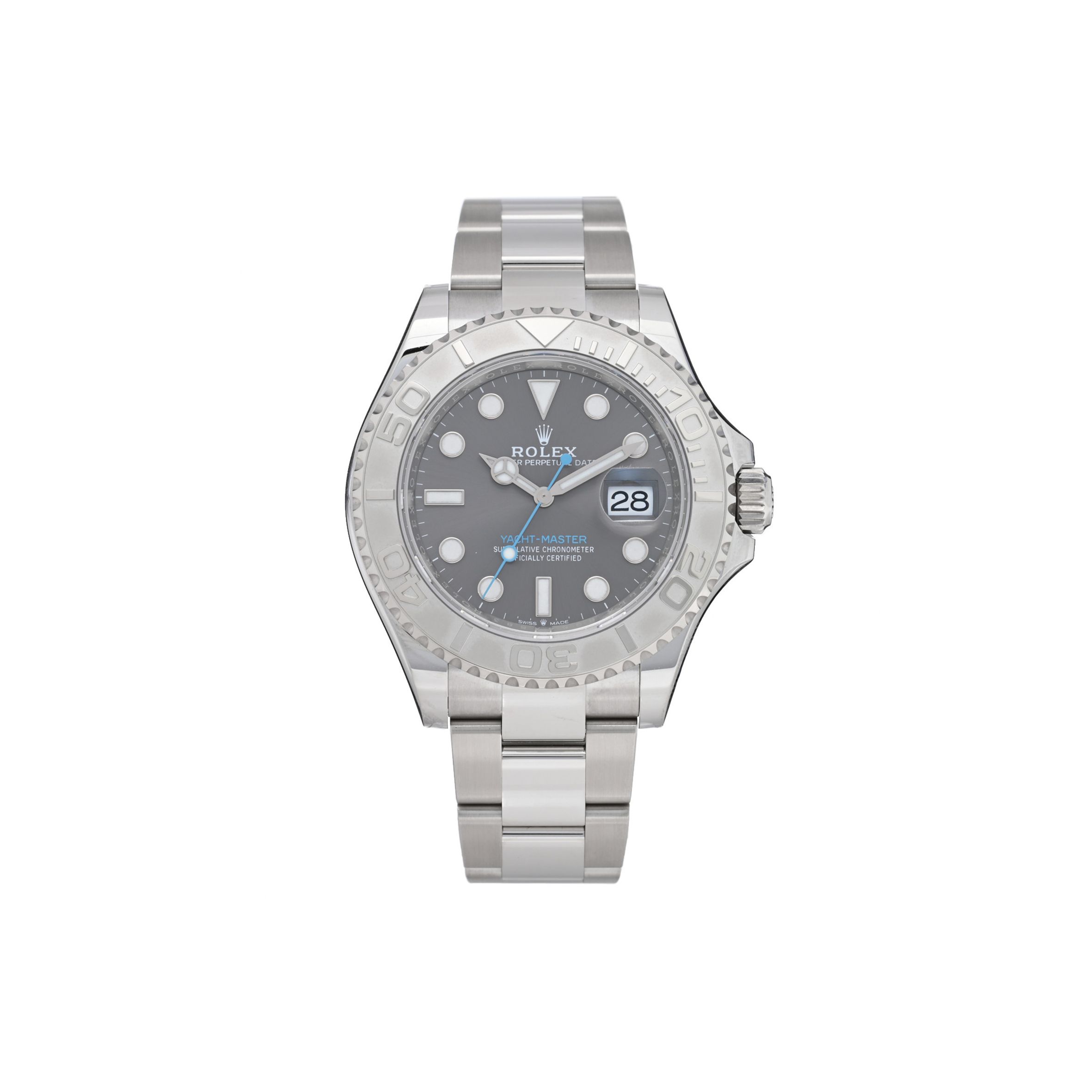 ROLEX STAINLESS STEEL PLATINUM 40MM OYSTER PERPETUAL DATE YACHT-MASTER WATCH SLATE 126622