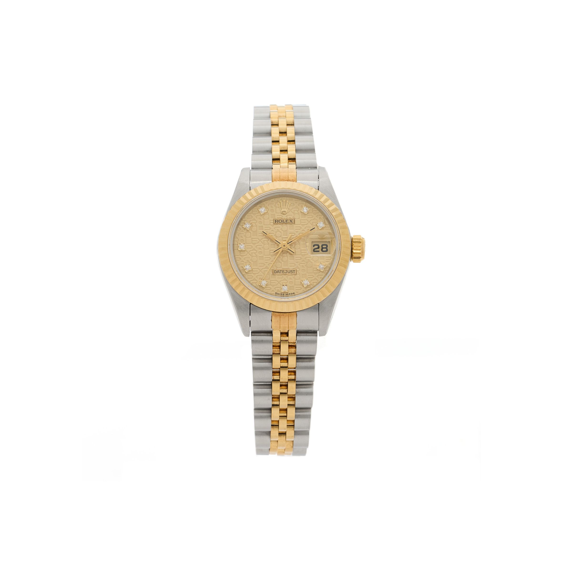 ROLEX STAINLESS STEEL 18K YELLOW GOLD DIAMOND 26MM OYSTER PERPETUAL DATEJUST WATCH CHAMPAGNE JUBILEE 69173