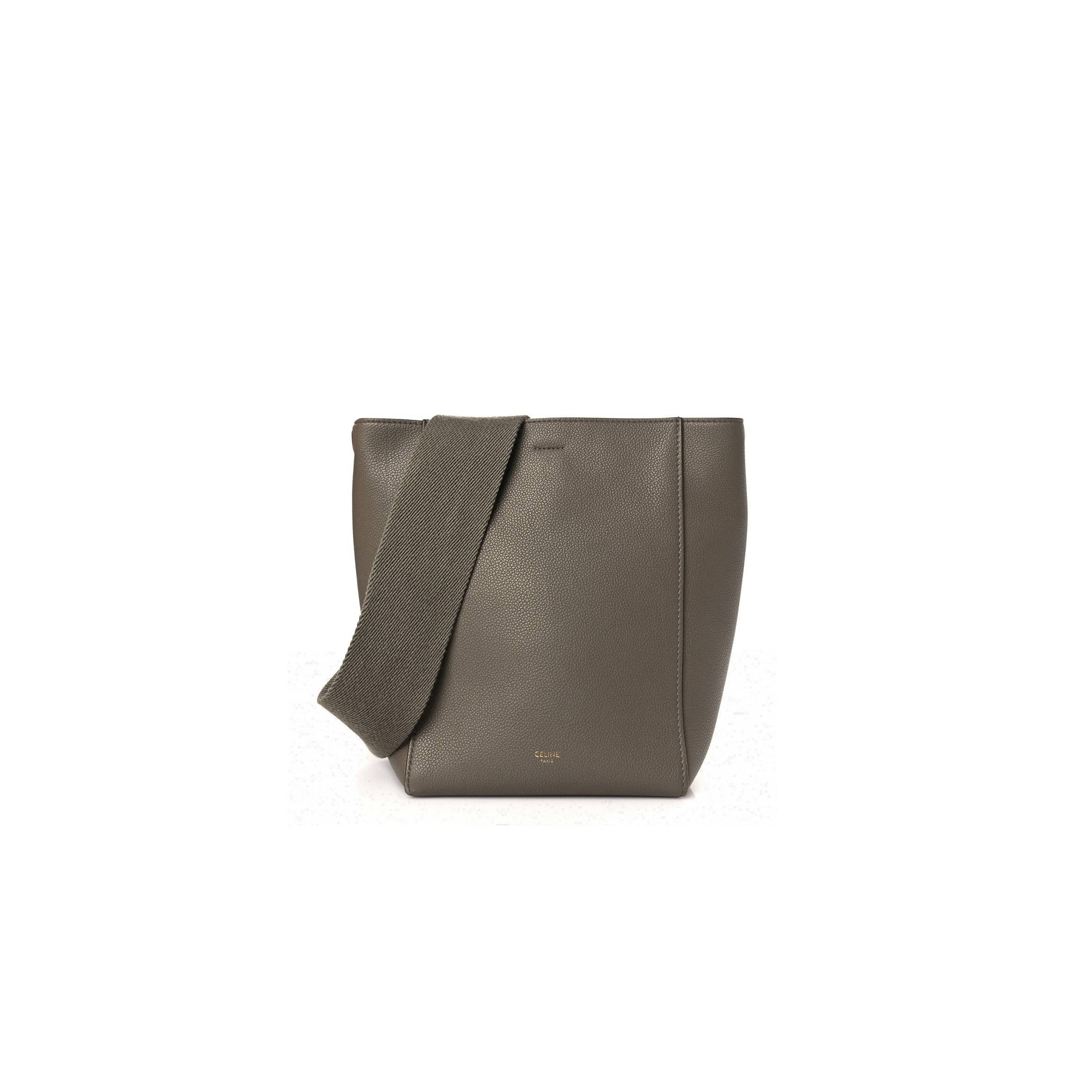 CELINE SOFT GRAINED CALFSKIN SMALL SANGLE BUCKET BAG TAUPE (25*18*12cm)