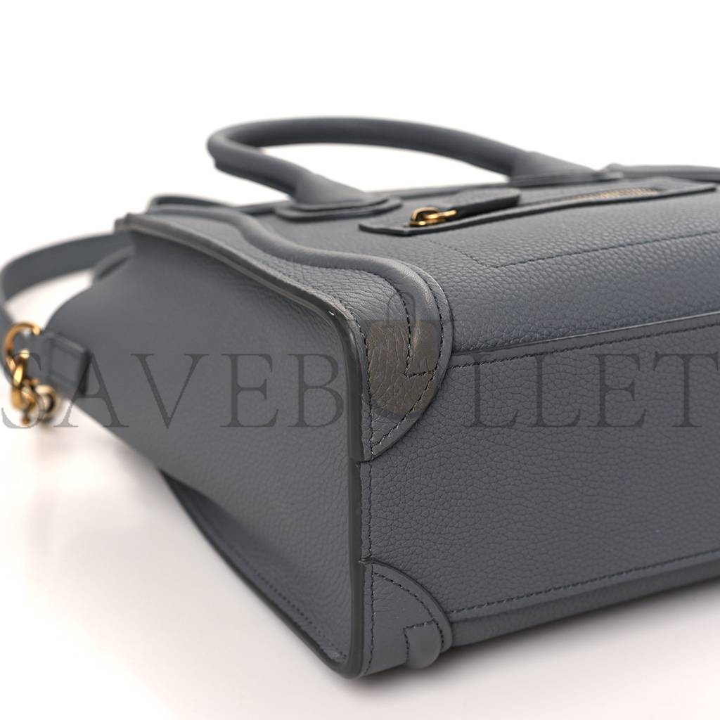 CELINE DRUMMED CALFSKIN NANO LUGGAGE KOHL (20*19*10cm)