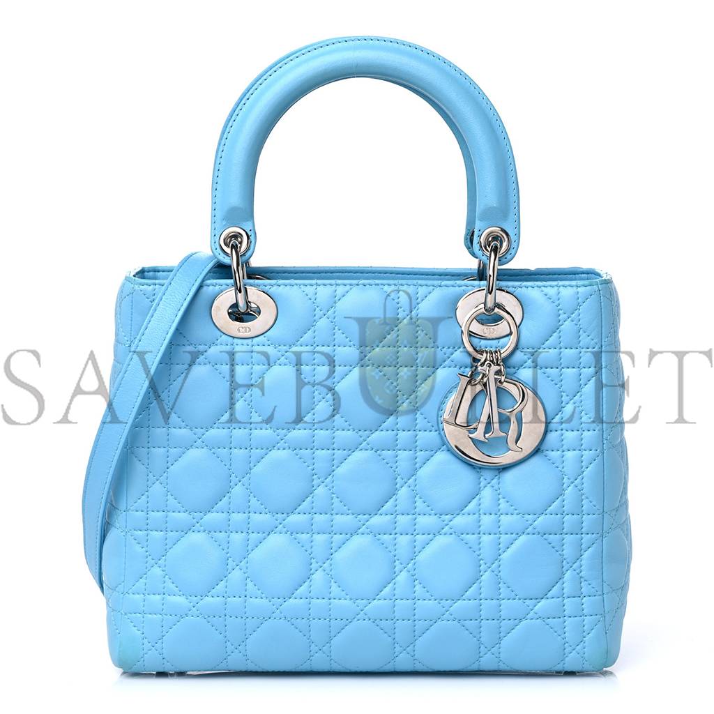 DIOR LAMBSKIN CANNAGE MEDIUM LADY DIOR LIGHT BLUE (25*20*12.1cm)