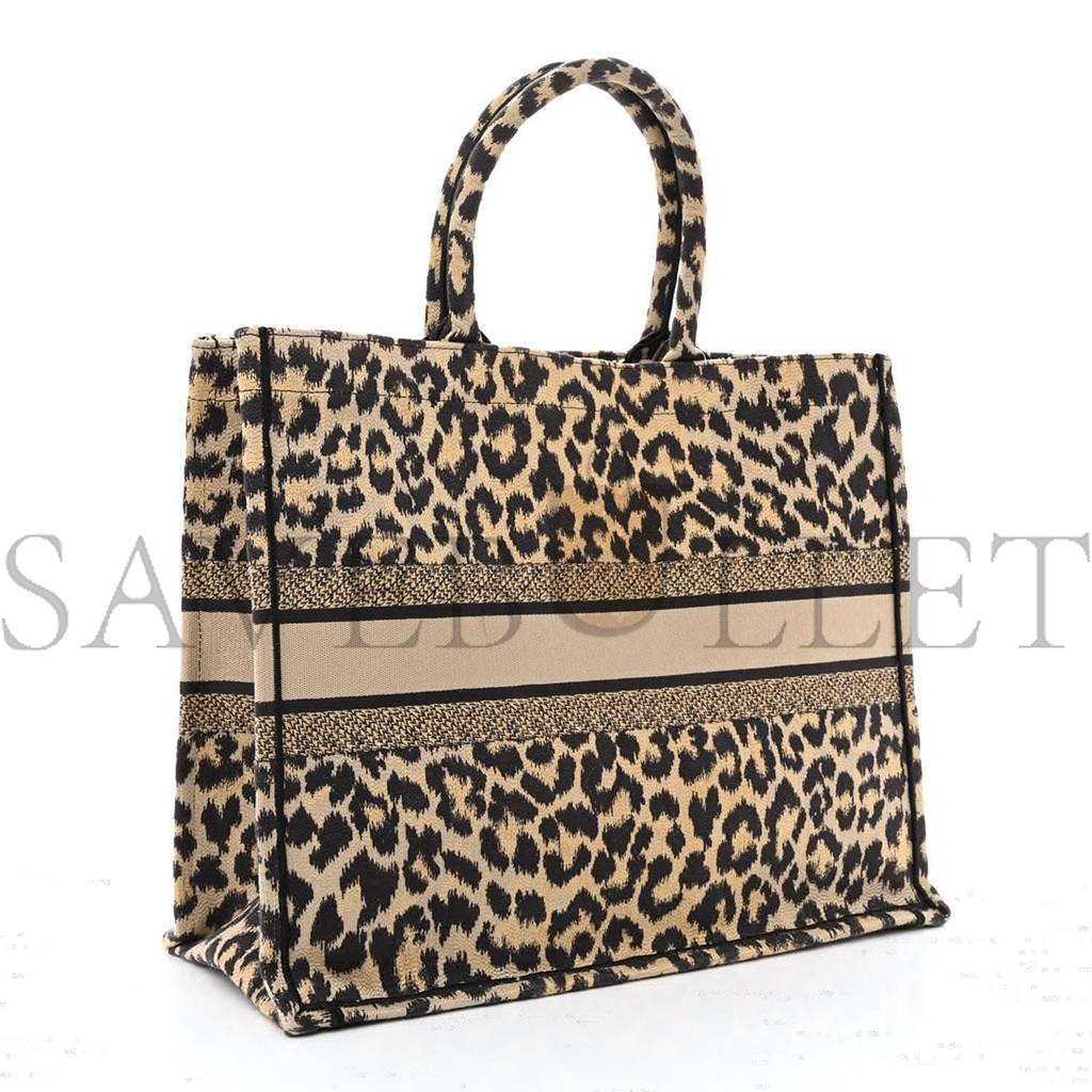 DIOR CANVAS MIZZA EMBROIDERED LARGE LEOPARD BOOK TOTE BEIGE (42*33*15.2cm)