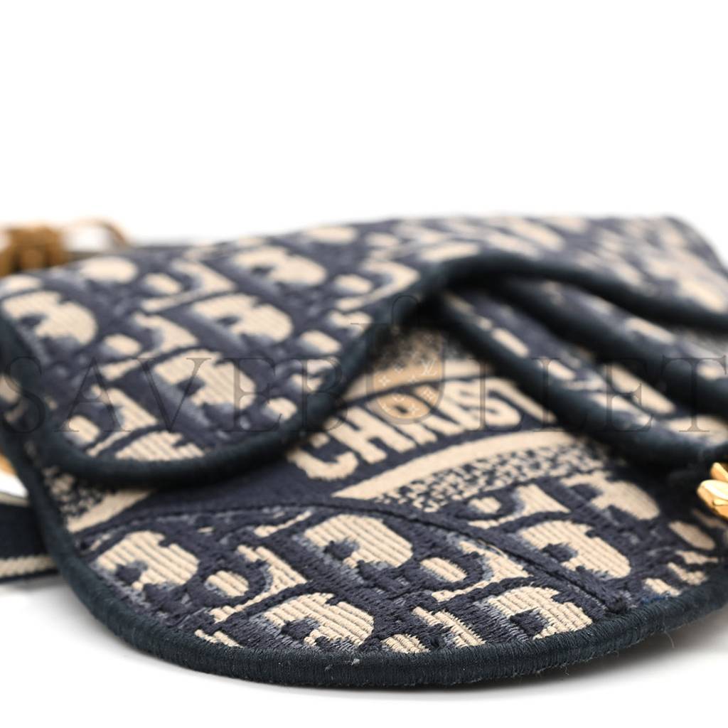 DIOR OBLIQUE EMBROIDERED SADDLE BELT POUCH BLUE (24*17*2.5cm)