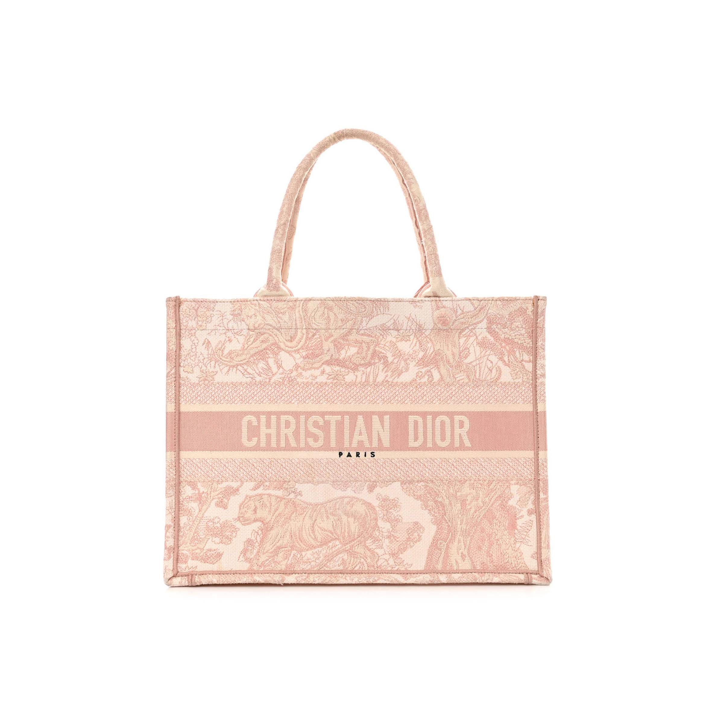 DIOR CANVAS TOILE DE JOUY EMBROIDERED MEDIUM BOOK TOTE PINK (36*27*16.5cm)