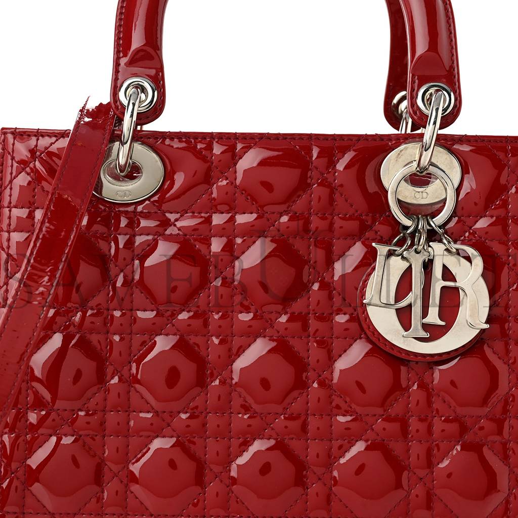 DIOR PATENT CANNAGE MEDIUM LADY DIOR RED (23*20*12.1cm)