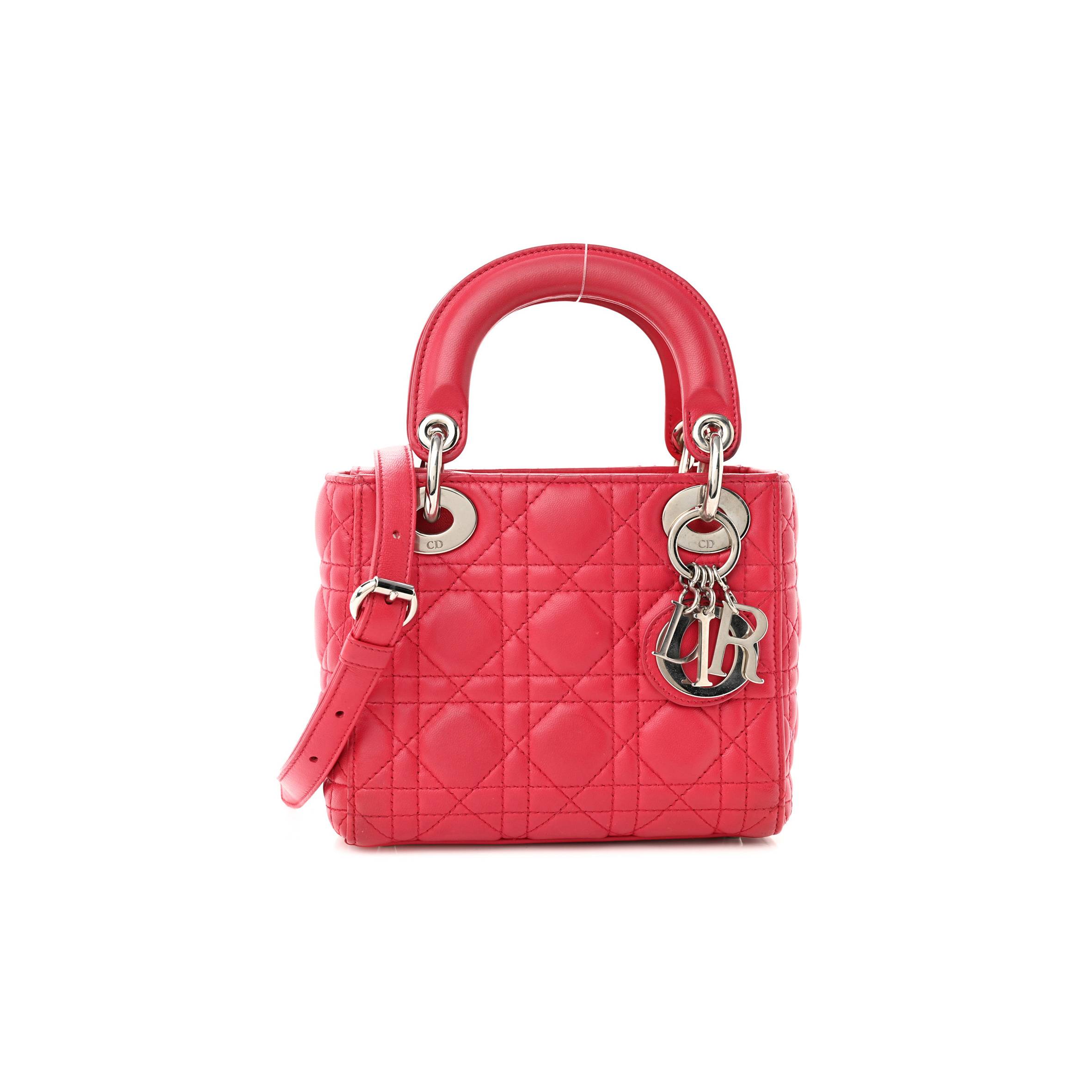 DIOR LAMBSKIN CANNAGE MINI LADY DIOR FUCHSIA (17*15*7cm)